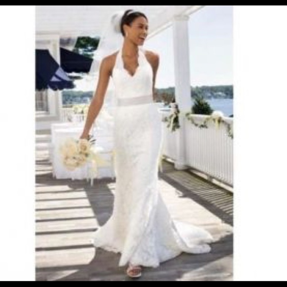 💍 David’s Bridal all over beaded halter dress